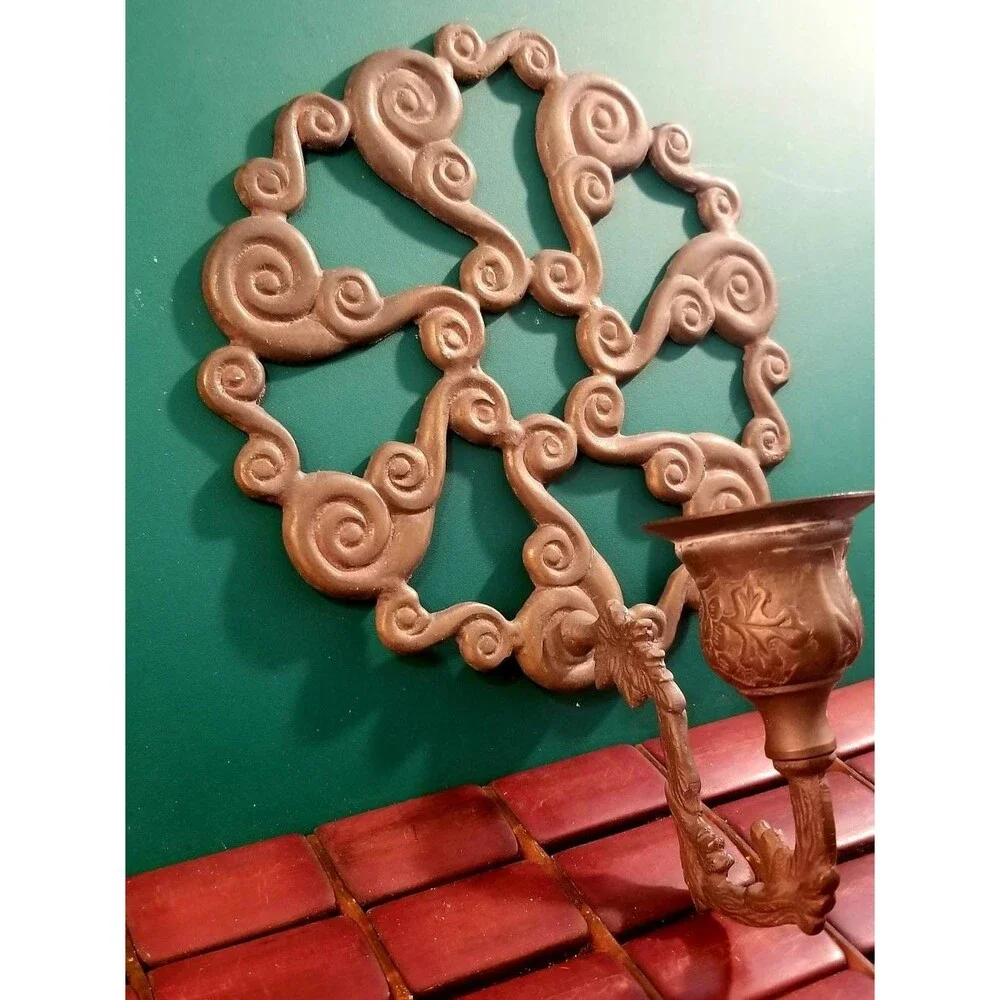 Vintage Solid Brass Geometric Fibonacci Spirals Candleholder Made in India